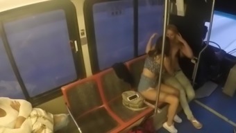 Lesbians Entertain Themselves In Public Transport