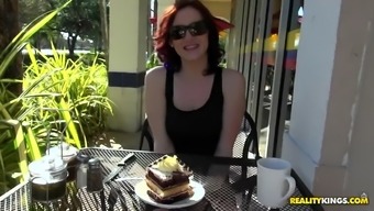 Audrey Grace Eating A Piece Of Cake And Flashing Her Natural Boobs