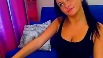 Hot Brunette With Hot Tits Stripteasing On Webcam