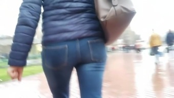 Milf'S Ass In Tight Jeans In Rainy Day