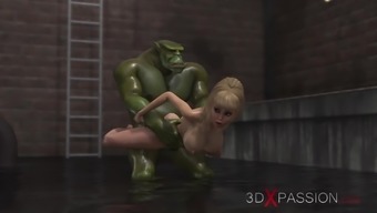 Horny Hot Blonde Gets Fucked Hard By A Green Monster In The Sewer