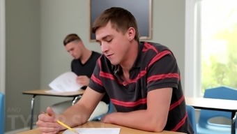 College Gay Guys Cum On Each Other After Writing An Exam