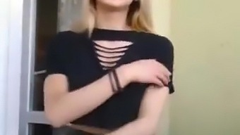 Cute Russian In Tight Leggings Shows Her Perfect Boobs