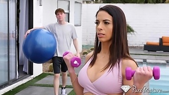 Fit Milf Eva Long Exercising On A Young Man'S Hard Cock