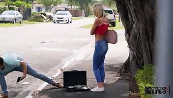 Glamorous Blonde Sky Pierce Shows Tits In Public Place And Gets Fucked Indoor