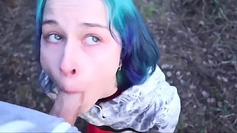 Blue-Haired Girl Pounded In The Woods