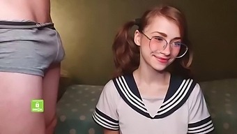 Redhead nerdy teen with hairy pussy masturbates