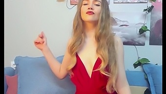 Skinny Amateur In Red Dress Shows Off Her Body On Webcam