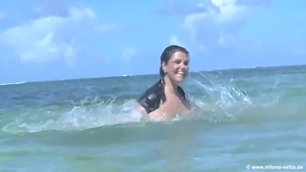 Big Ass Brunette Milena Velba Plays With Nipples On The Beach