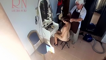 Camera In Nude Barbershop. A Hairy Aide Changes Her Hairstyle To Pull Off Her Mane. Barber, Nudism. Cam 21.