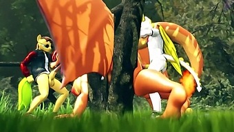 Cartoon Forest Devotees Crave A Threesome With Charizard In The Woods.