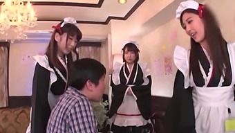 Long-Haired Japanese Maids Take Turns Sucking A Big Cock In A Pov Video
