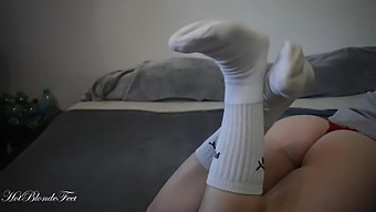 Amateur Miley Gray'S Blonde Feet In Long Socks: A Close-Up View