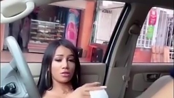 Ladyboy Solo Action In The Car
