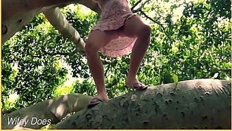 Outdoor Milf Climbs A Tree Without Her Panties