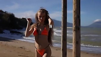 Blonde Babe On The Beach - Striptease And Teasing